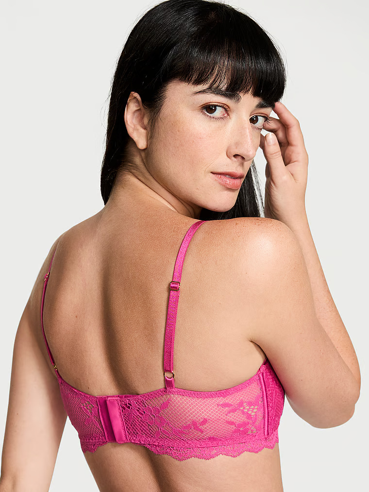 Soutien-gorge Bandeau En Dentelle Légèrement Ampliforme, Luscious Rose, large