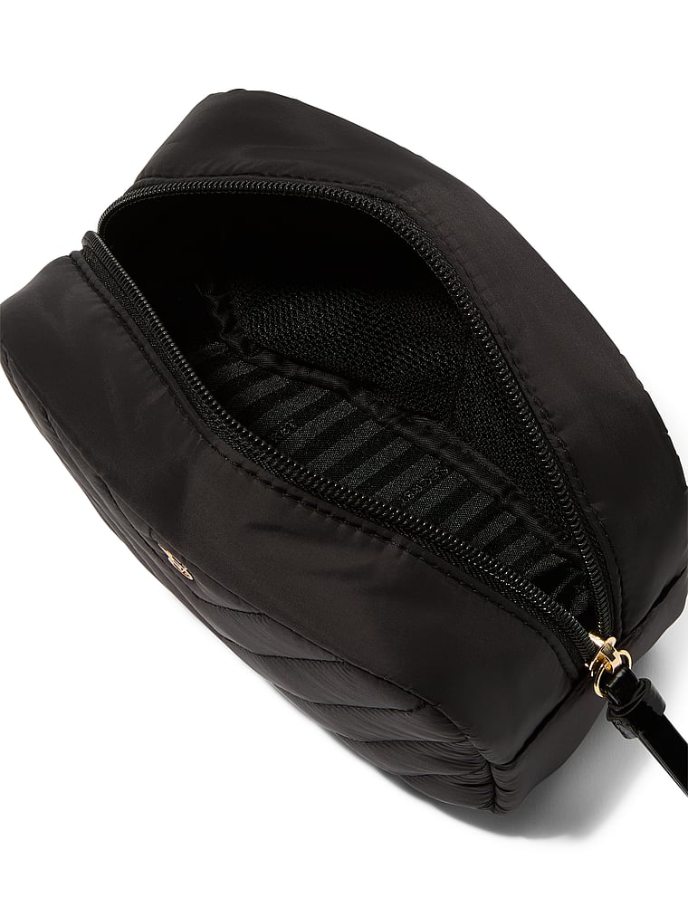 Travel Makeup Bag, Black V-Quilt, large