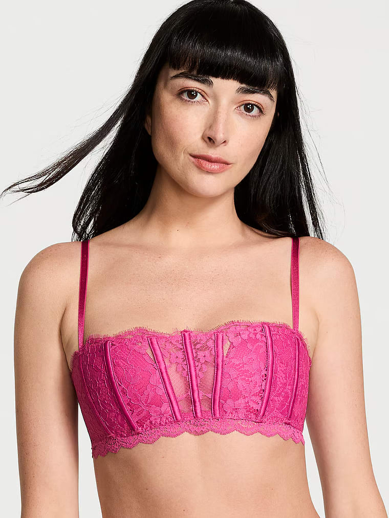Soutien-gorge Bandeau En Dentelle Légèrement Ampliforme, Luscious Rose, large