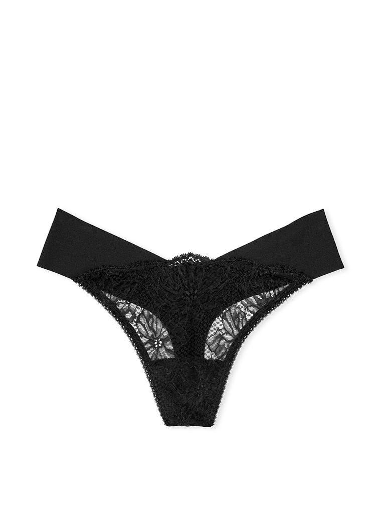 String Invisible Avec Dentelle Devant, Black, large
