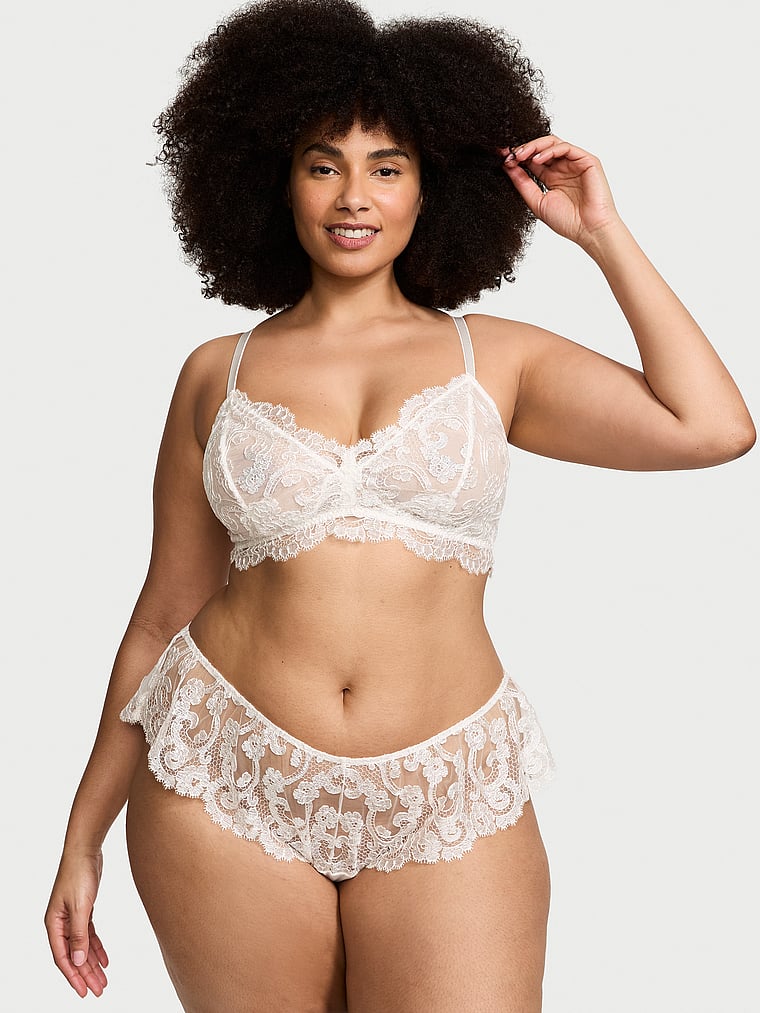 Boho Floral Embroidery Bralette & Panty Set, Coconut White, large