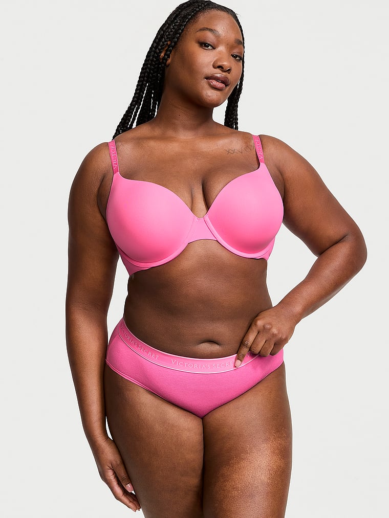 Culotte Haute En Coton Avec Logo, Hollywood Pink, large