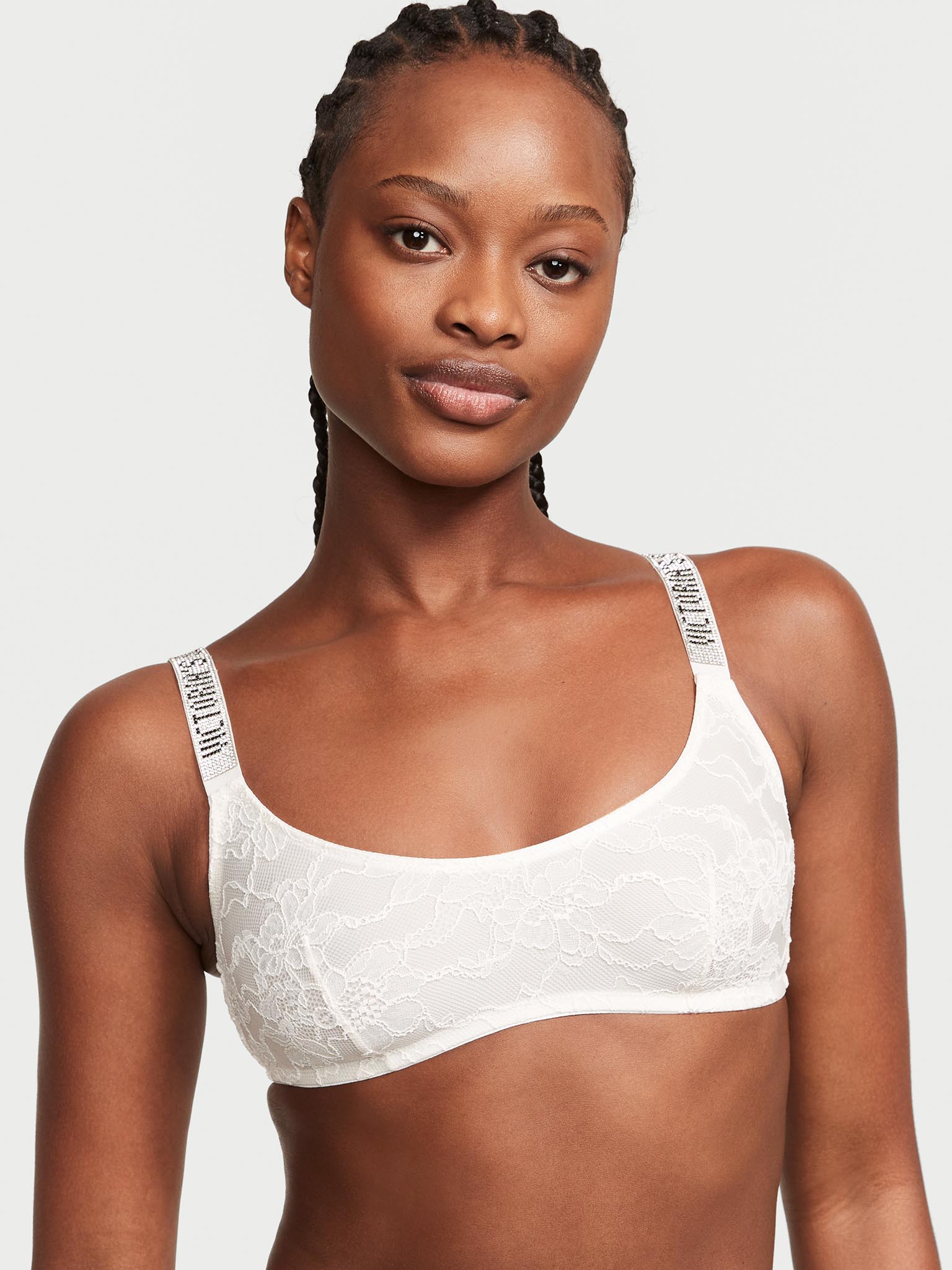 Brassière À Encolure Dégagée Avec Bretelles Brillantes, Coconut White, large