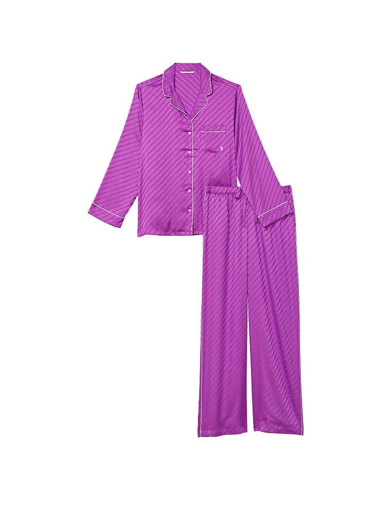 Satin Long Pajama Set, Electric Violet, large