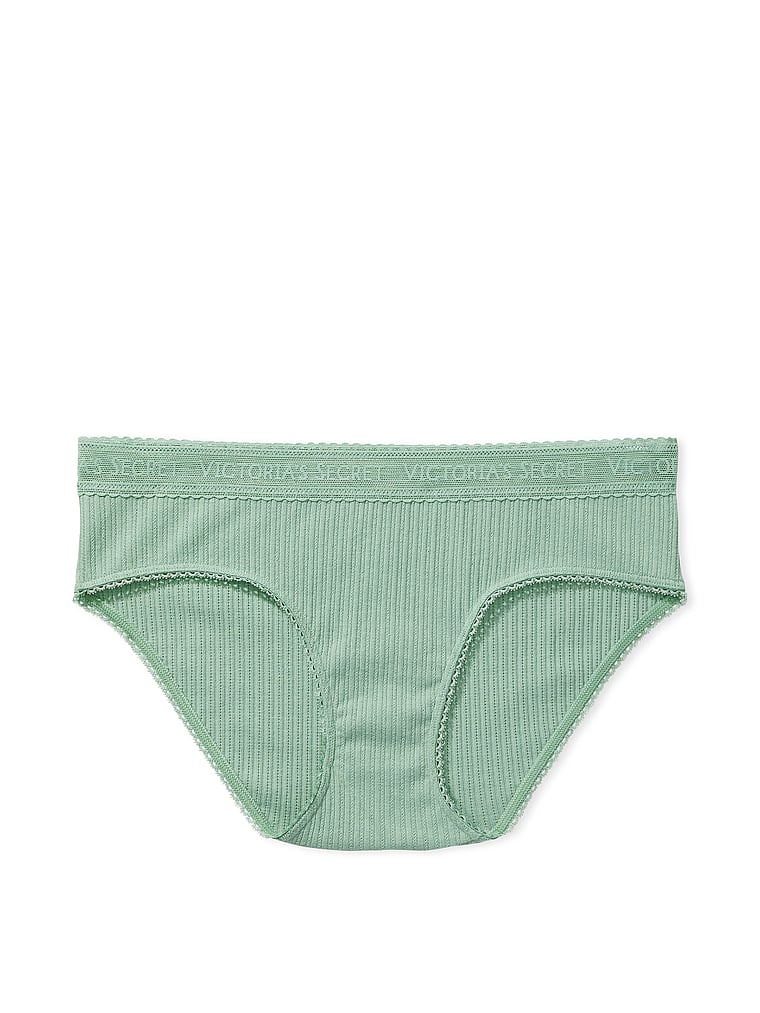 Culotte Haute En Coton Motif Logo Avec Ceinture En Dentelle, Green, large