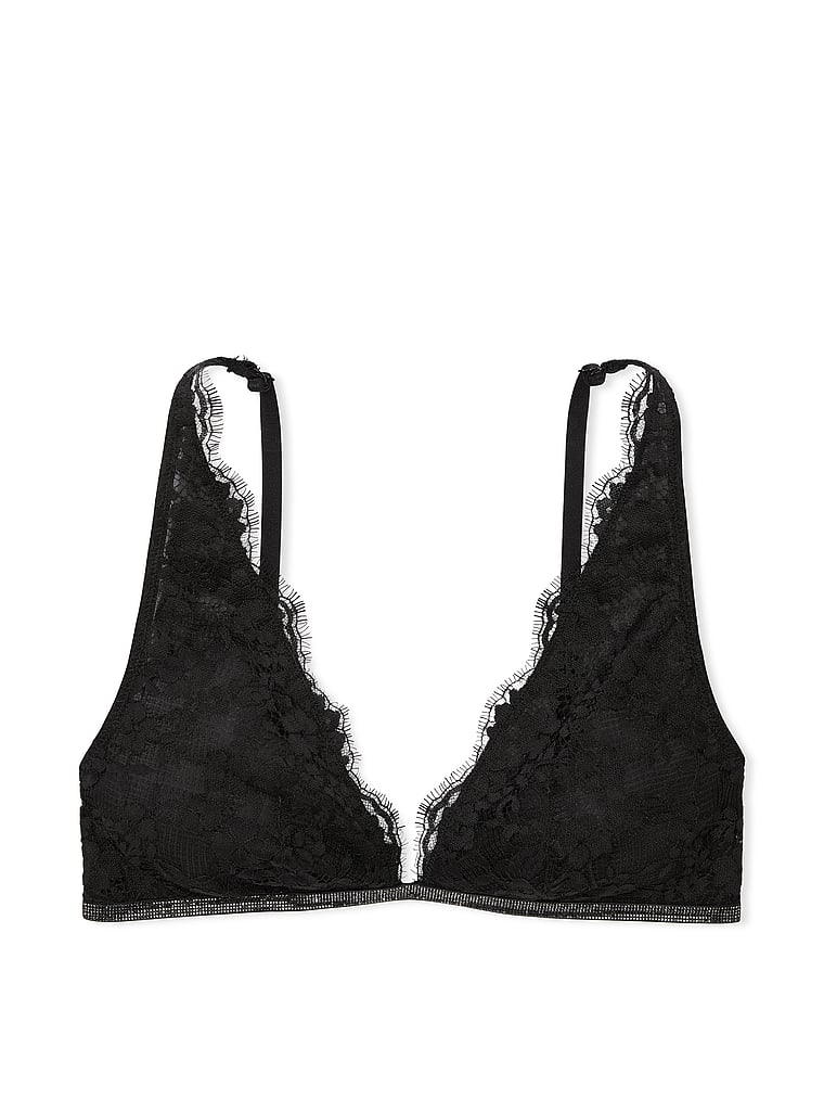 Soutien-gorge Triangle En Dentelle Avec Bande Scintillante, Black, large
