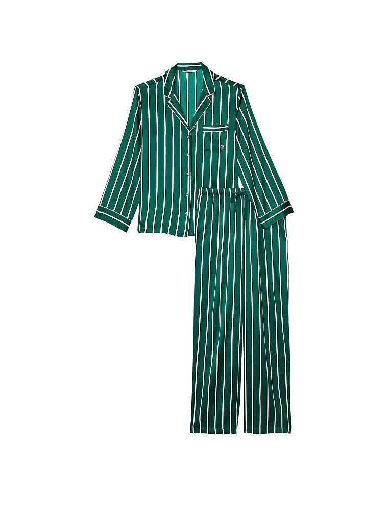 Ensemble Pyjama Long En Satin, Deepest Green Stripe, large