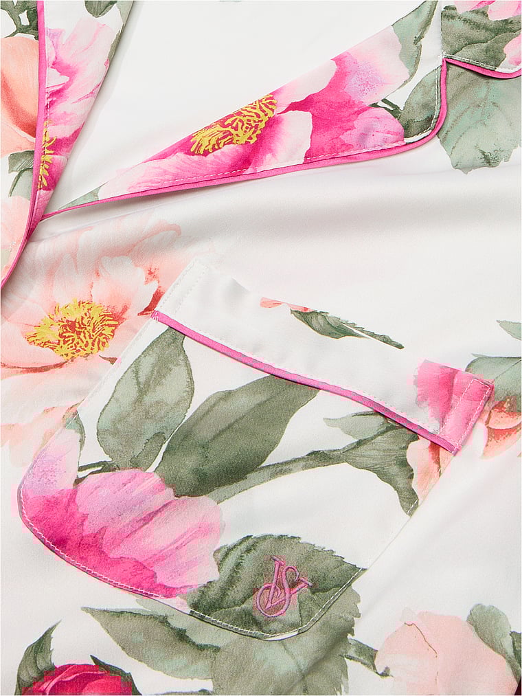 Ensemble Pyjama Long En Satin Glacé, Coconut White/New Peony Floral Bouquetes, large
