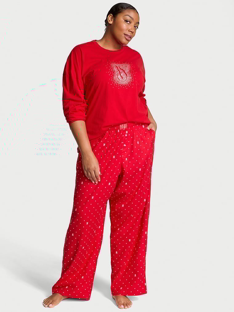 Ensemble Pyjama Avec T-shirt À Manches Longues Et Pantalon En Flanelle, LIPSTICK LOGO DOTS, large