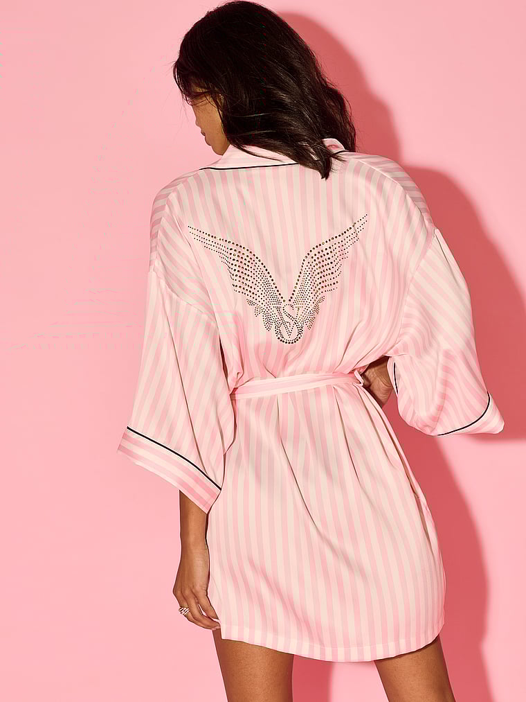 Victoria's Secret Backstage Satin Sparkle Short Robe, Iconic Stripe, large