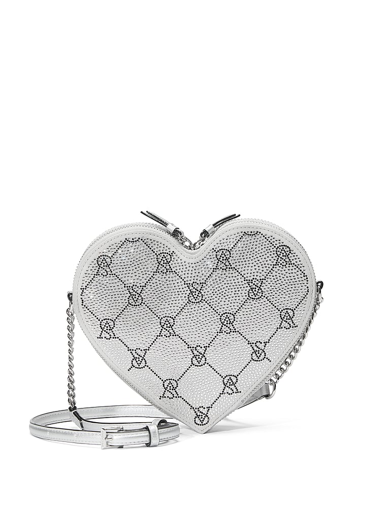 Sac À Bandoulière Cœur, Silver Rhinestone, large