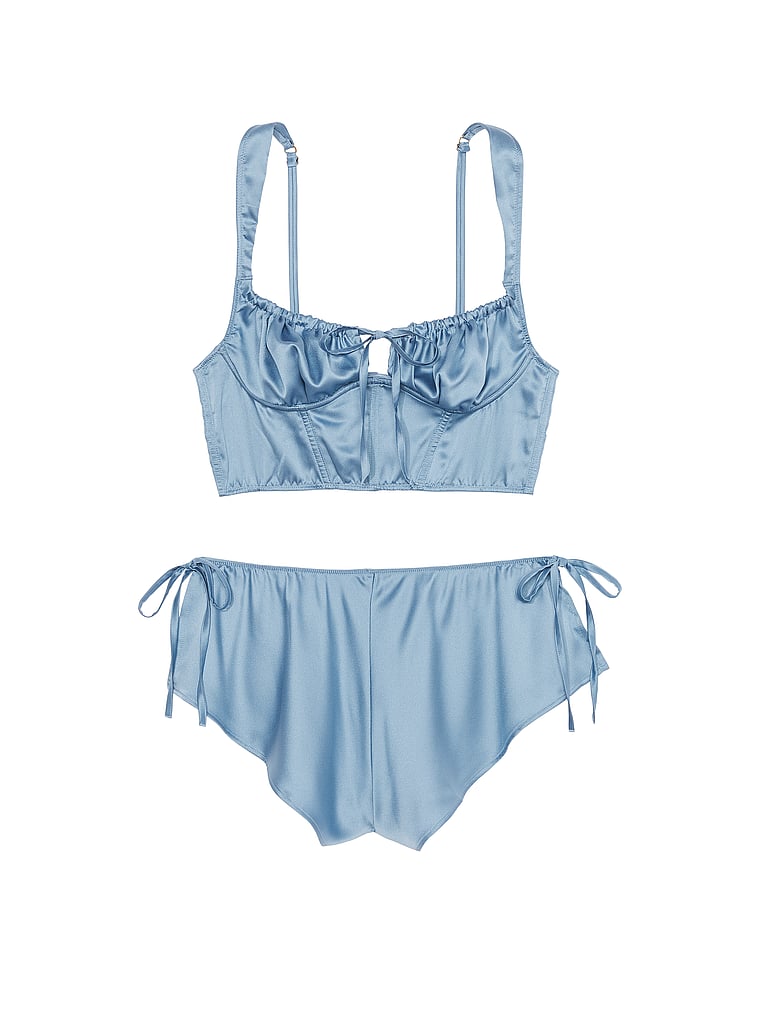 Satin Corset Top & Shorts Set, Faded Denim, large