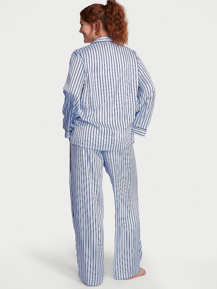 Ensemble Pyjama Long En Satin, Blue Crescent Stripes, large