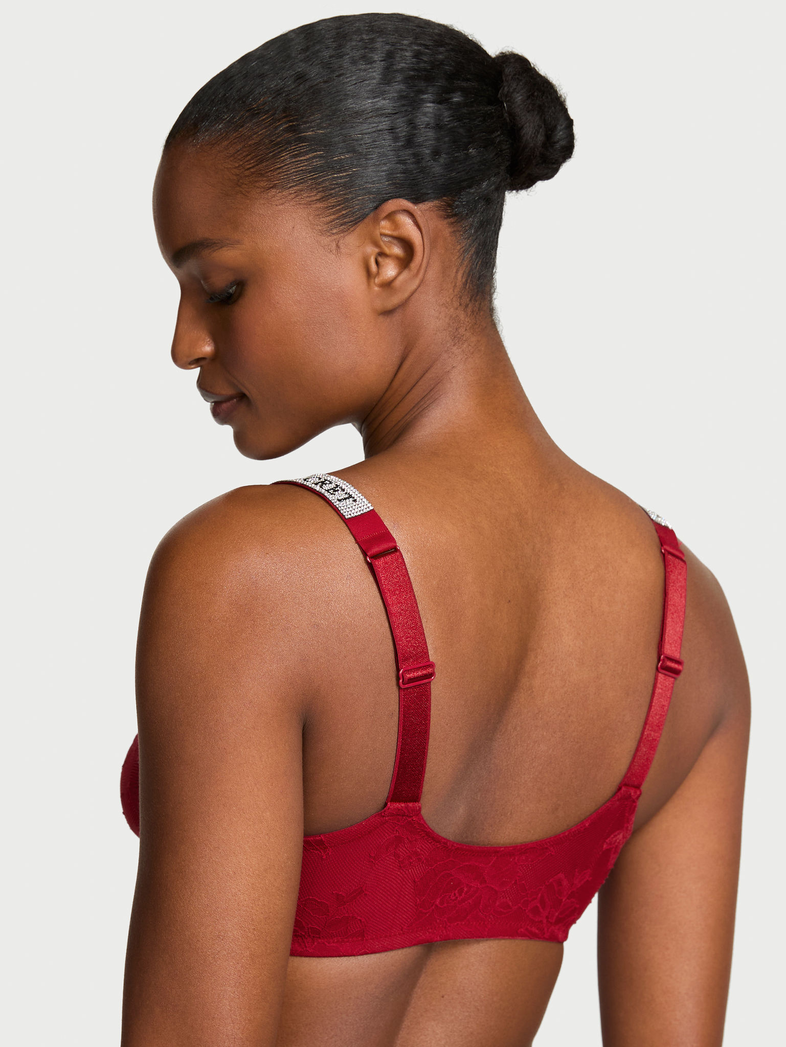 Shine Strap Lace Scoop Bralette, Red Lacquer, large