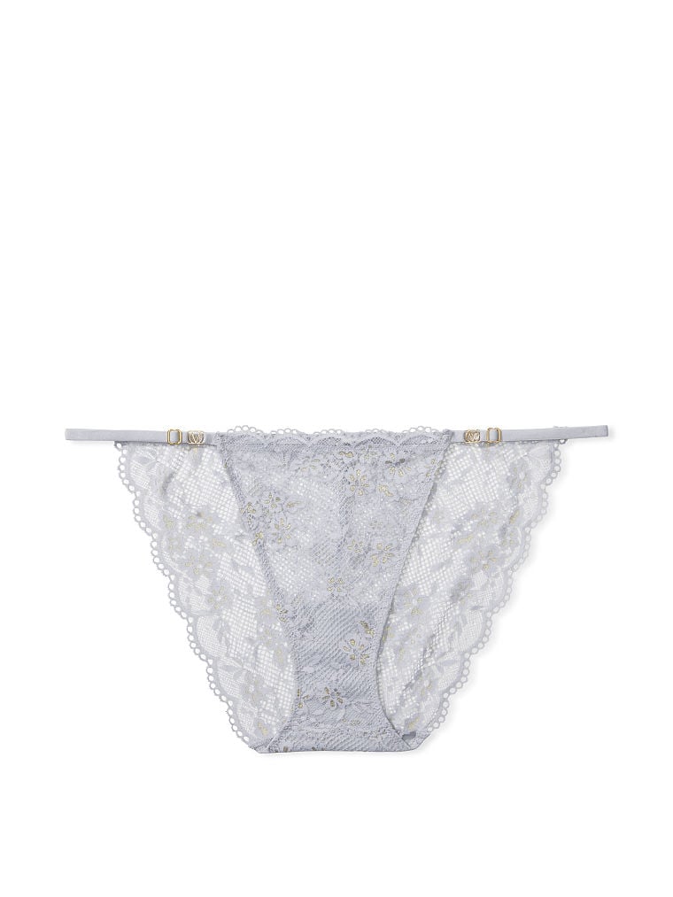 Slip Brésilien En Dentelle Avec Lanières Réglables, Flint Gray Shimmer, large