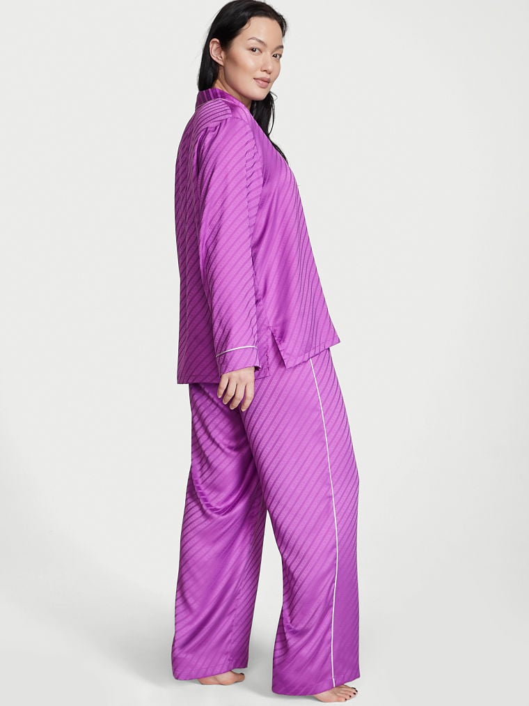 Satin Long Pajama Set, Electric Violet, large