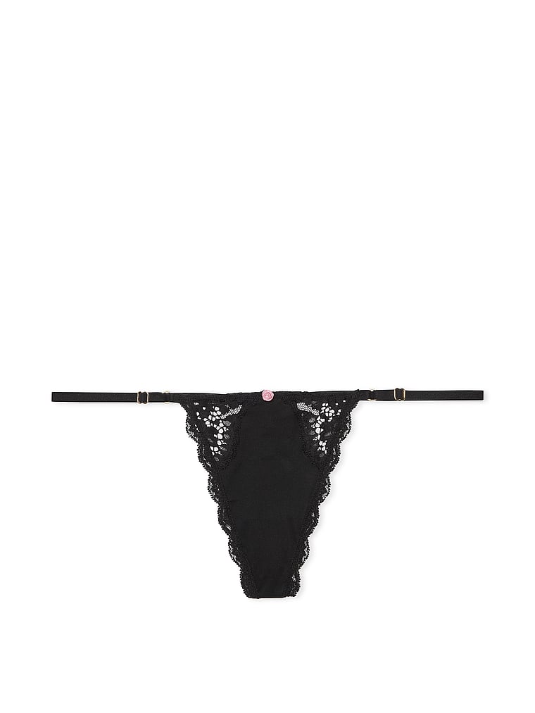 V-string Ajustable Avec Détails En Dentelle, Black, large