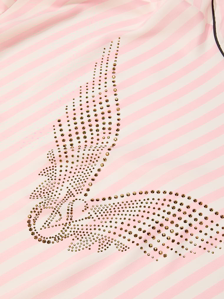 Victoria's Secret Backstage Satin Sparkle Short Robe, Iconic Stripe, large