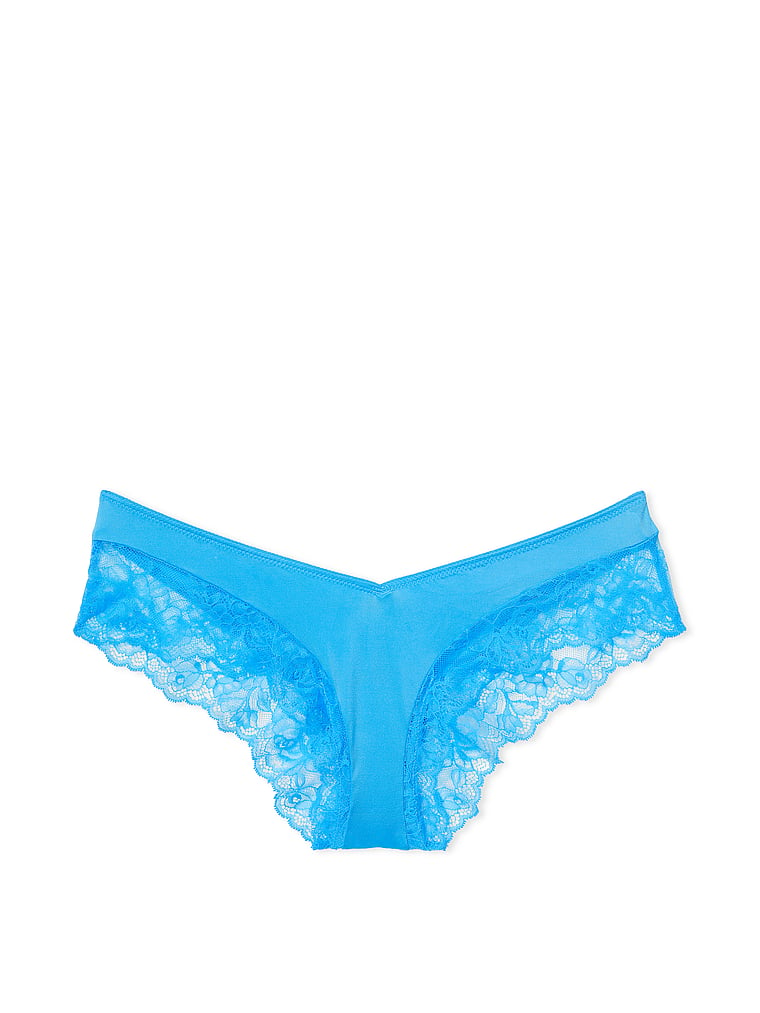 Culotte Sexy Échancrée Et Bordée De Dentelle Avec Motif De Roses, Capri Blue, large