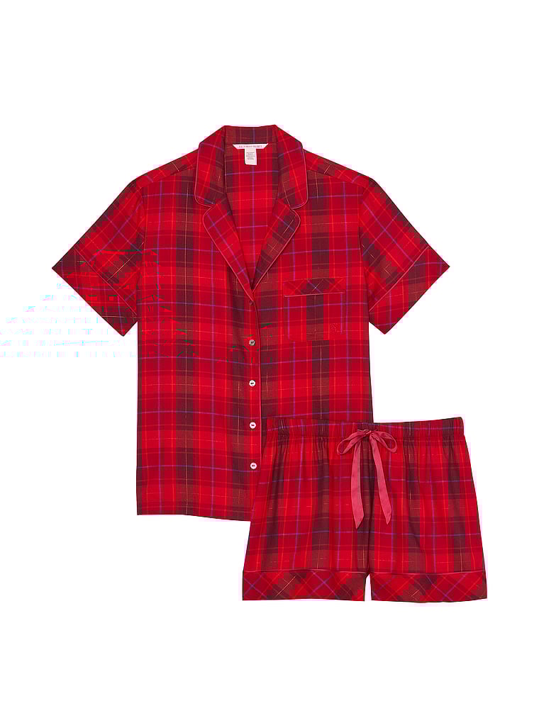 Ensemble Pyjama Court En Flanelle, RED LAQUER  PLAID, large