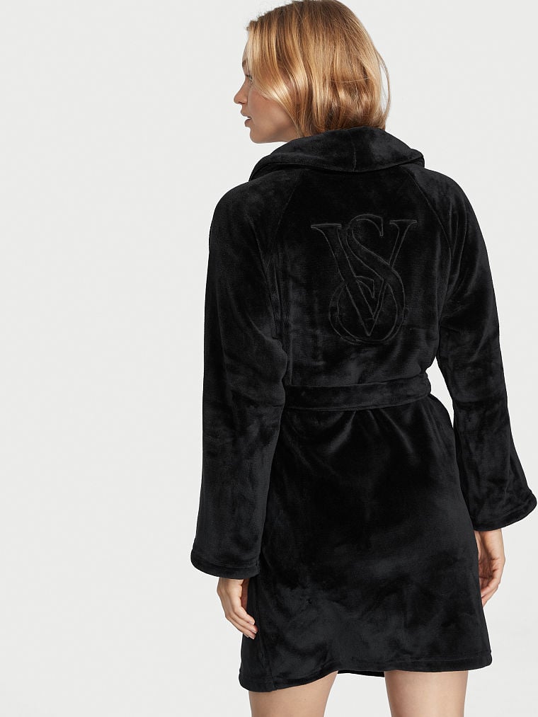 Robe De Chambre Courte Ultradouce, Black Embossed Logo, large