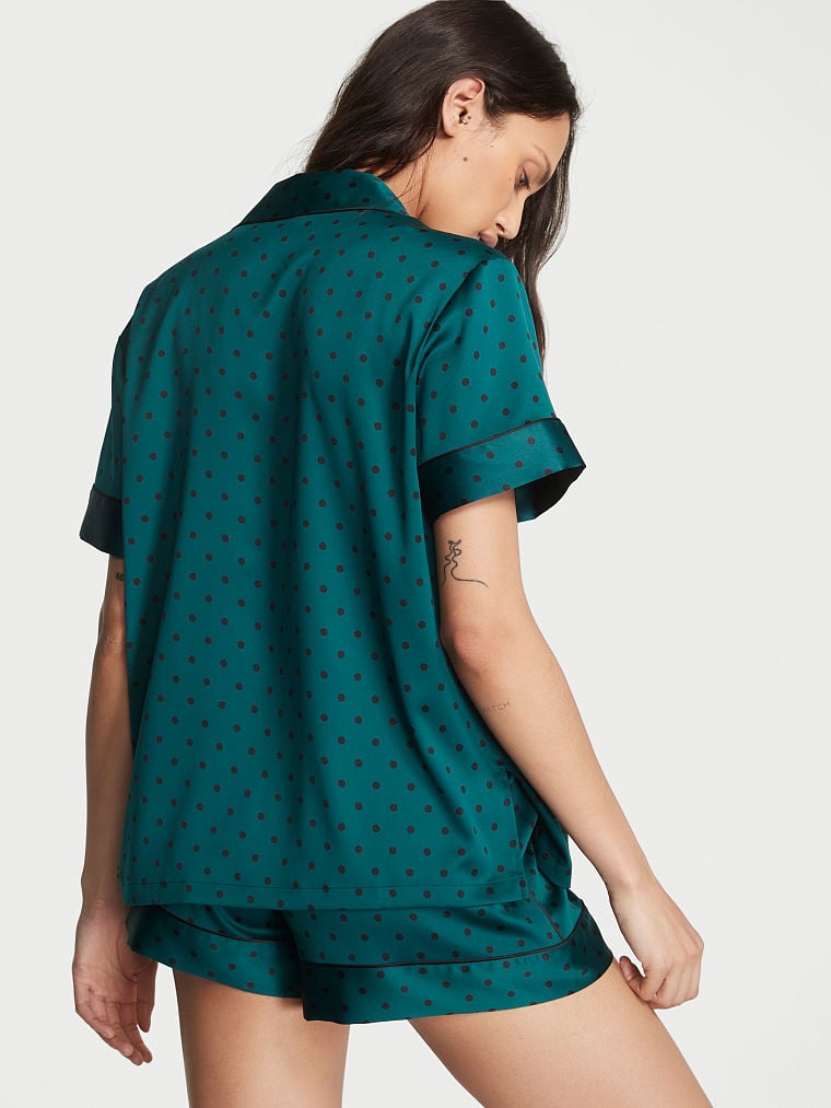 Ensemble Pyjama Court En Satin, Deepest Green Dot, large