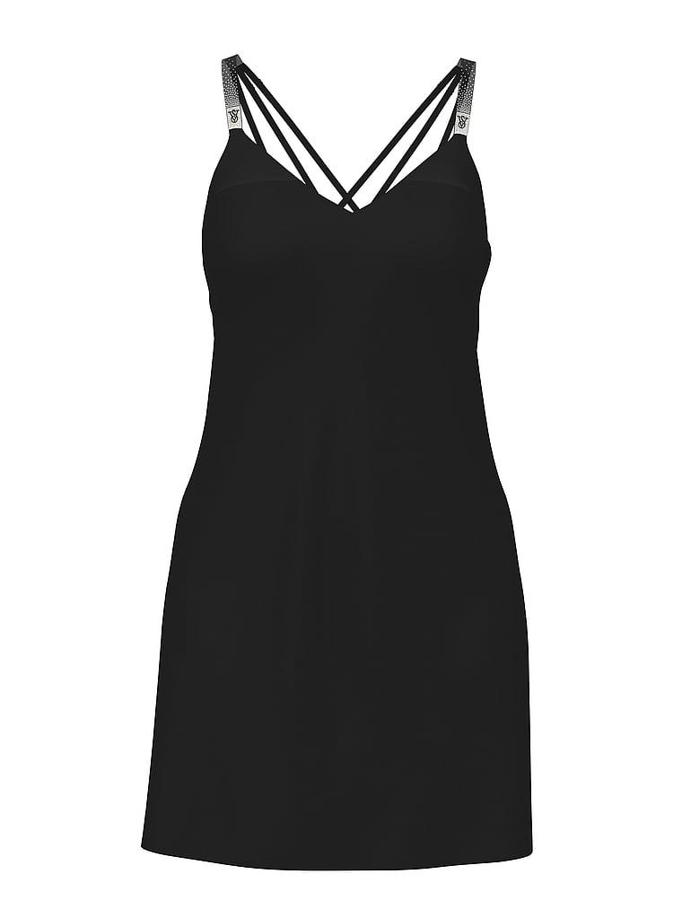 Scattered Shine Strap Satin Strappy-back Slip, Black, large