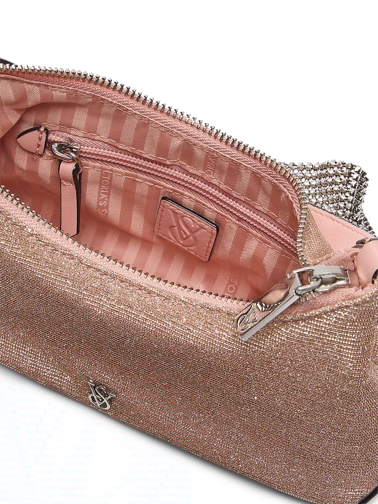 Mini Curve Bling Bow Bag, Rose Gold Rhinestone, large