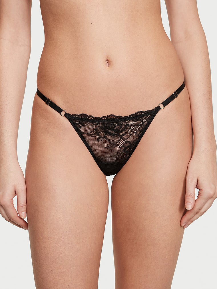 V-string Ajustable En Dentelle, Black, large