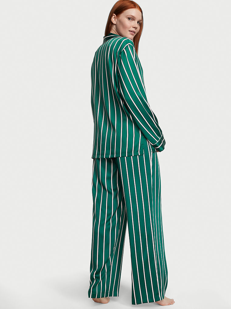 Ensemble Pyjama Long En Satin, Deepest Green Stripe, large