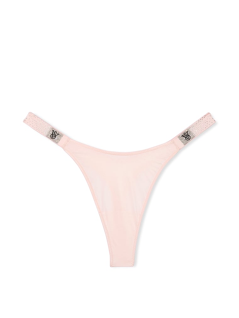 String Lisse À Lanières Brillantes Parsemées De Strass, Angel Pink, large