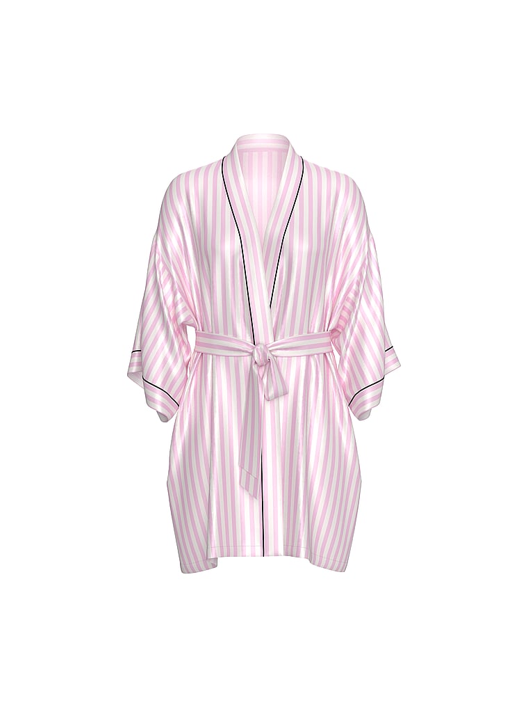 Victoria's Secret Backstage Satin Sparkle Short Robe, Iconic Stripe, large