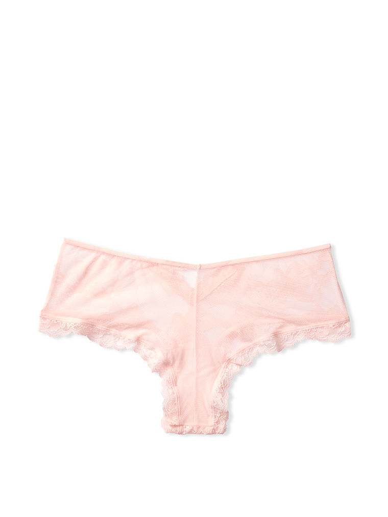 Tanga En Dentelle Et Tulle Transparent À Découpes, Purest Pink, large