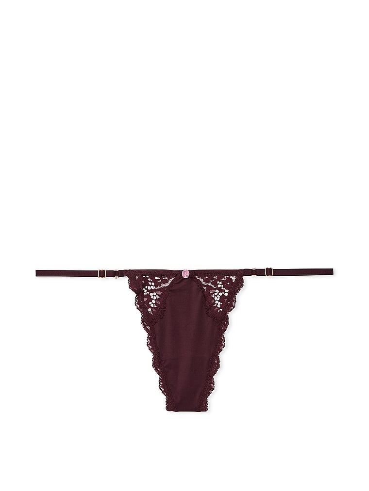 V-string Ajustable Avec Détails En Dentelle, Burgundy Brown, large
