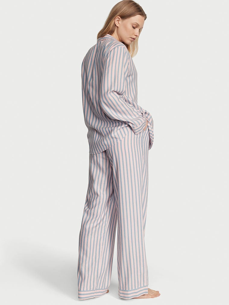 Ensemble Pyjama Long En Flanelle, Pink Blue Classic Stripe, large