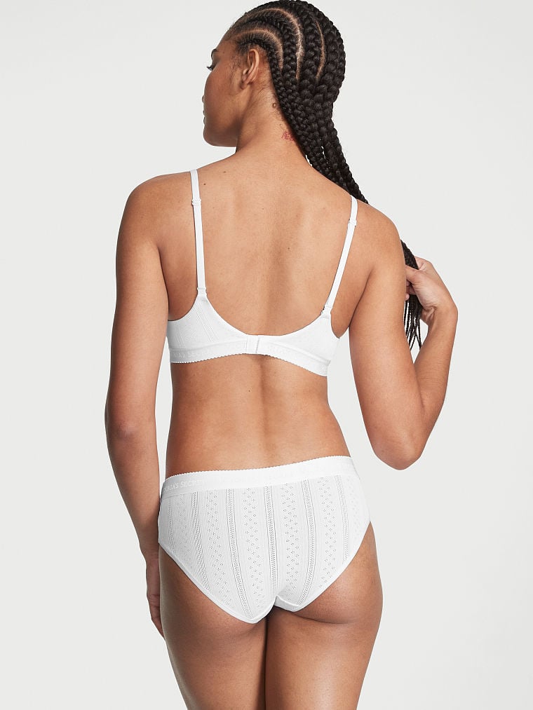 Culotte Haute En Pointelle Avec Ceinture Logotée, Vs White, large