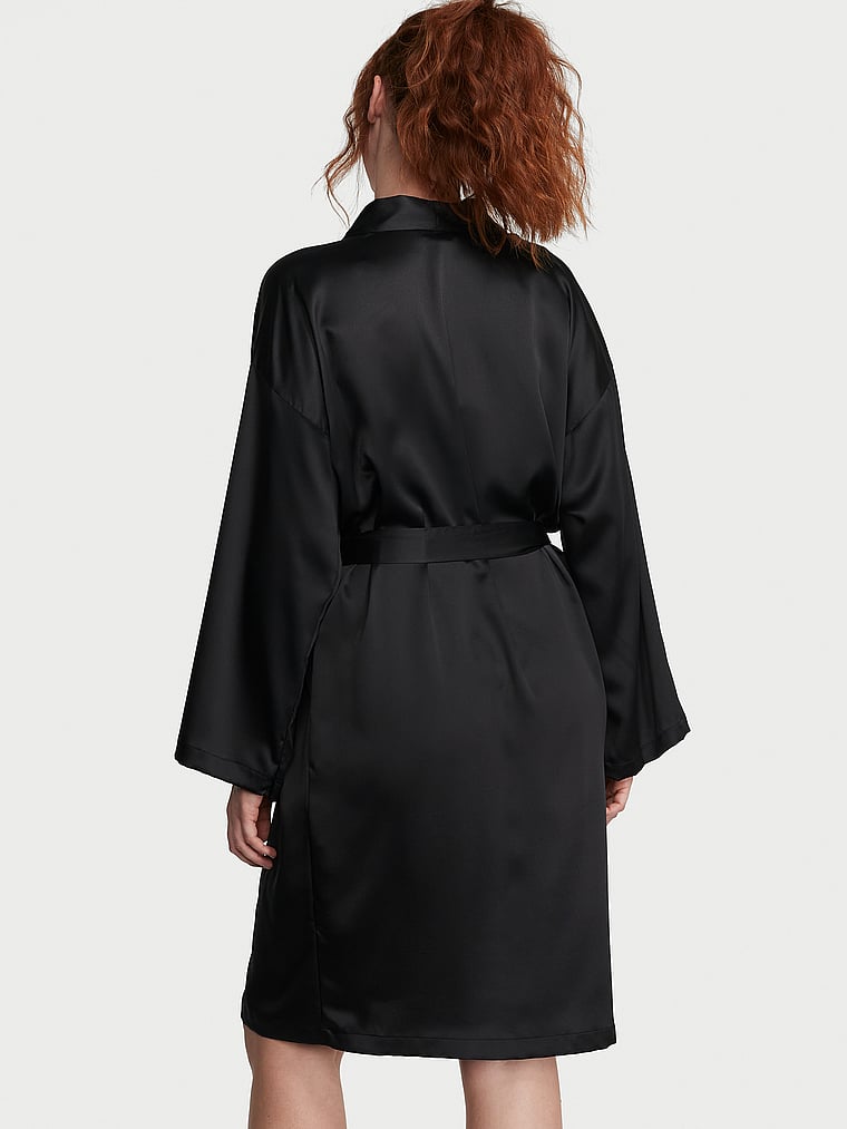 Kimono Midi En Satin, Black, large