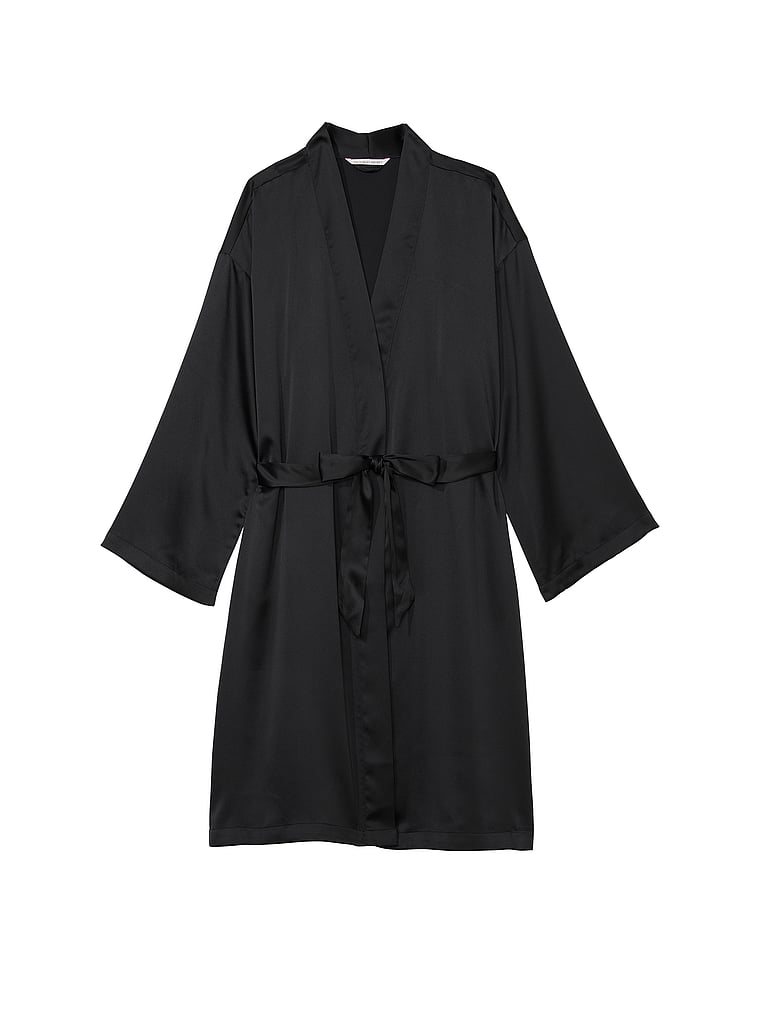 Kimono Midi En Satin, Black, large