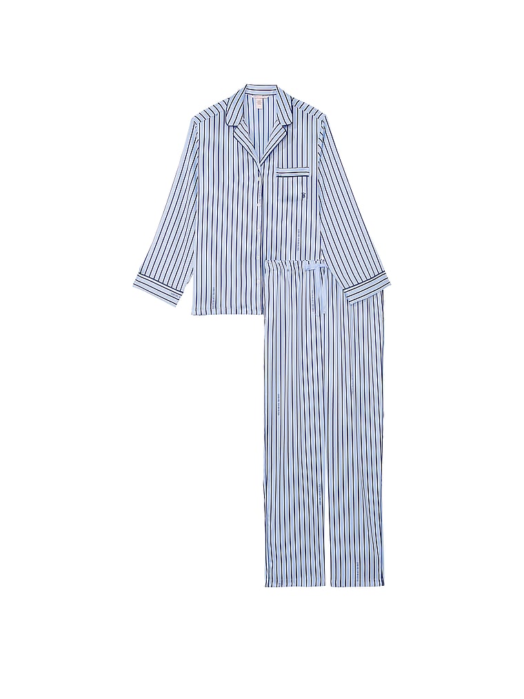 Ensemble Pyjama Long En Satin, Blue Crescent Stripes, large