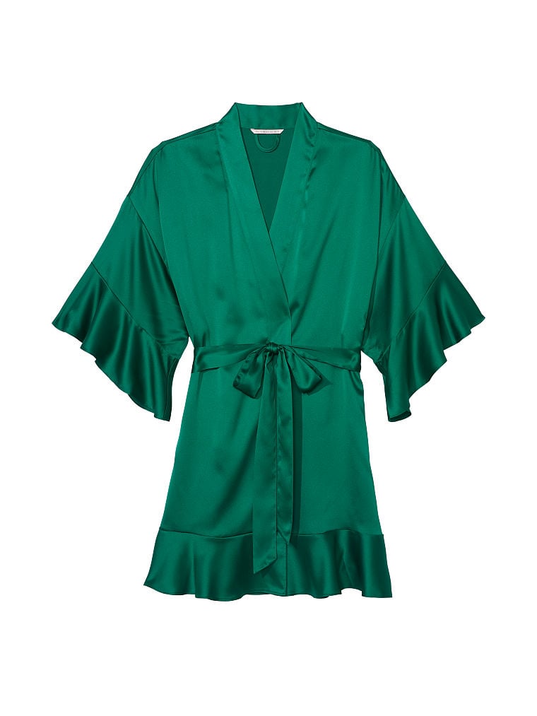 Kimono Volanté En Satin, Spruce Green, large