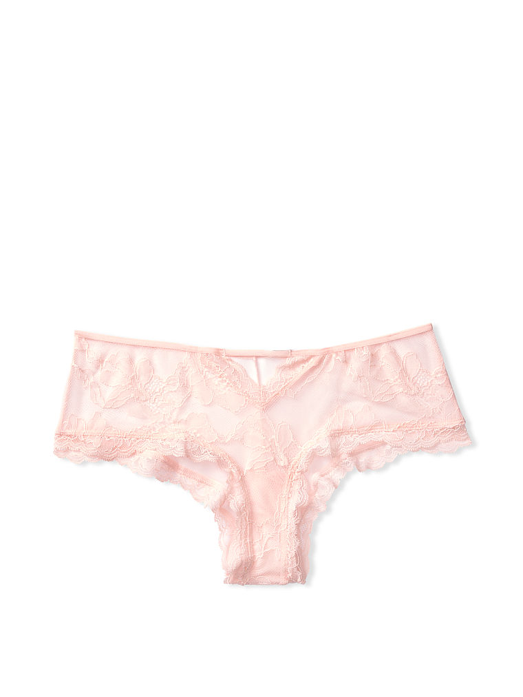 Tanga En Dentelle Et Tulle Transparent À Découpes, Purest Pink, large