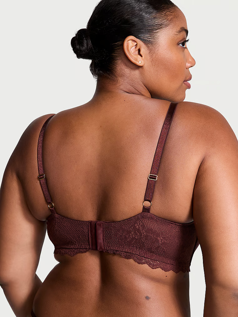 Soutien-gorge Bandeau En Dentelle Légèrement Ampliforme, Burgundy Brown, large