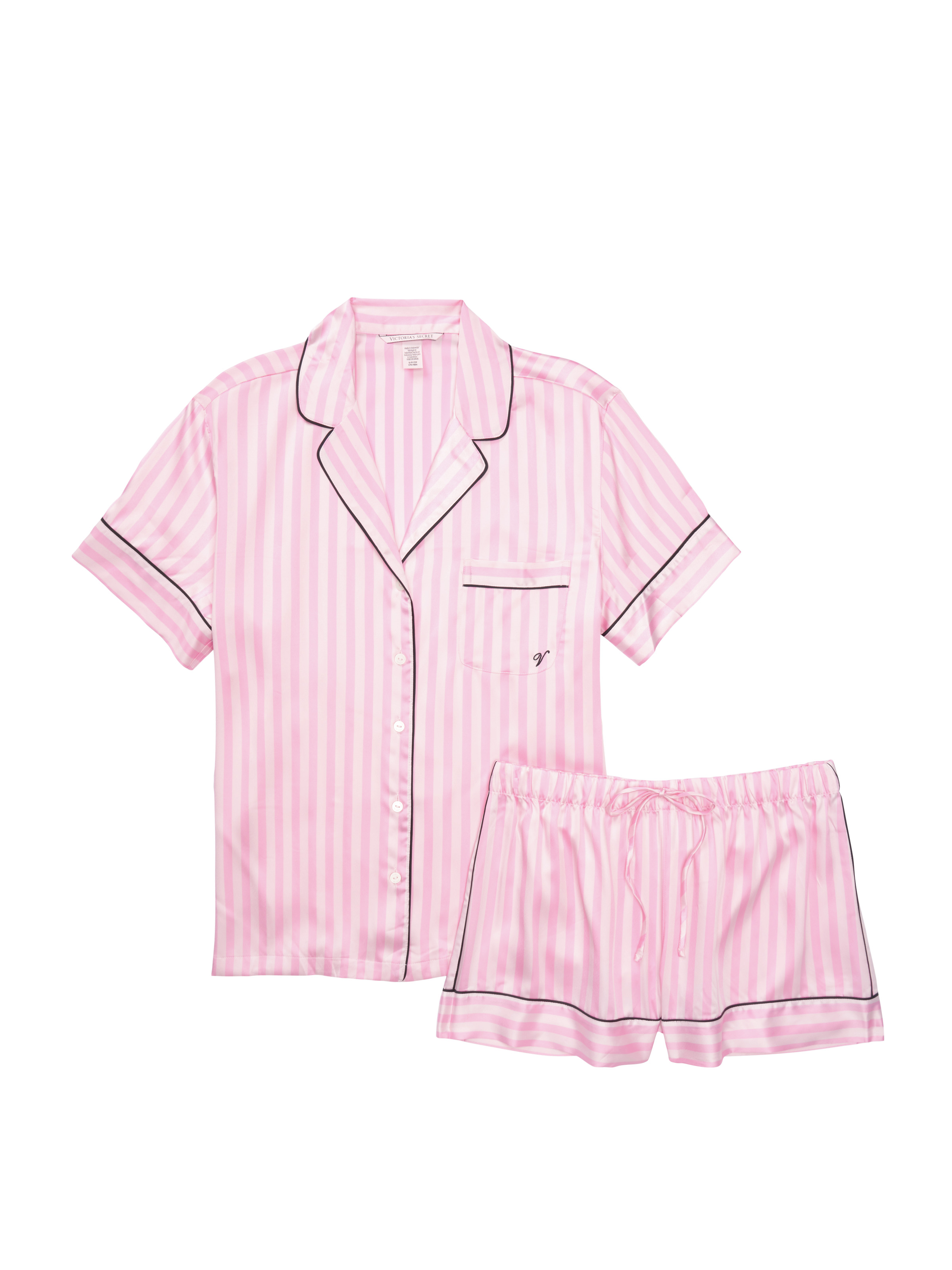 Ensemble Pyjama Court En Satin, Angel Pink Stripe, large