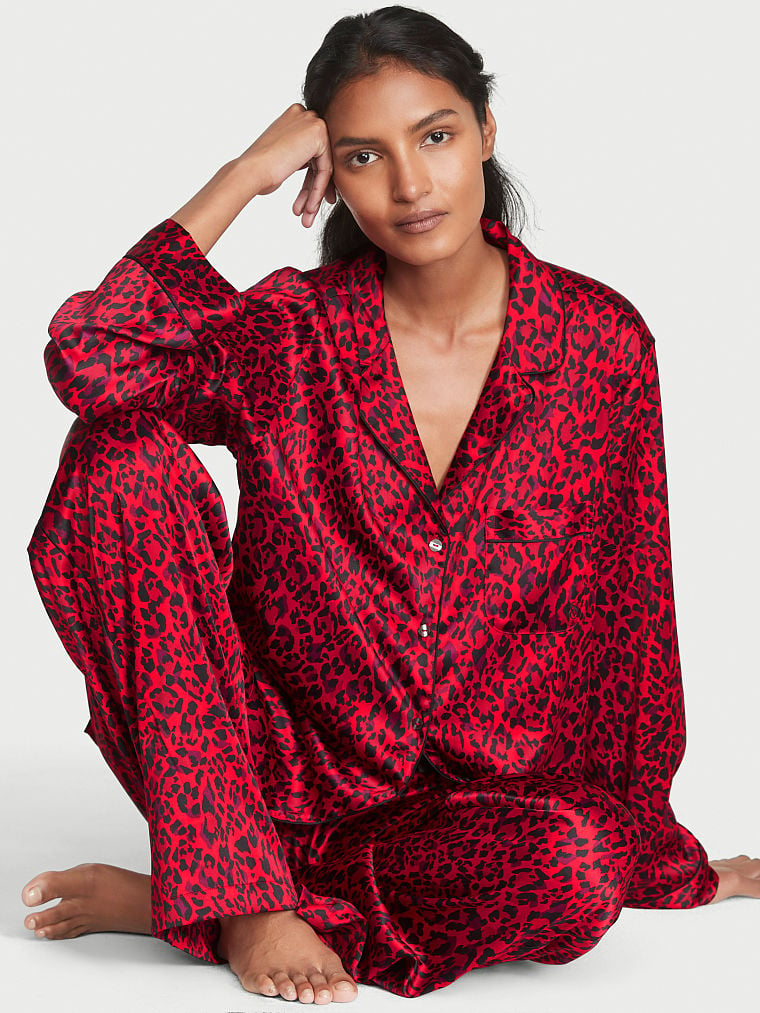 Ensemble Pyjama Long En Satin, Lipstick Leopard, large