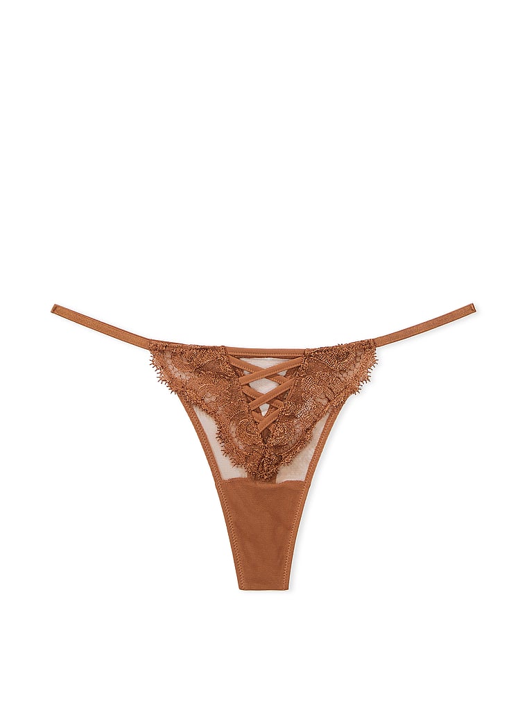 String Avec Broderie Florale Bohème, Caramel, large