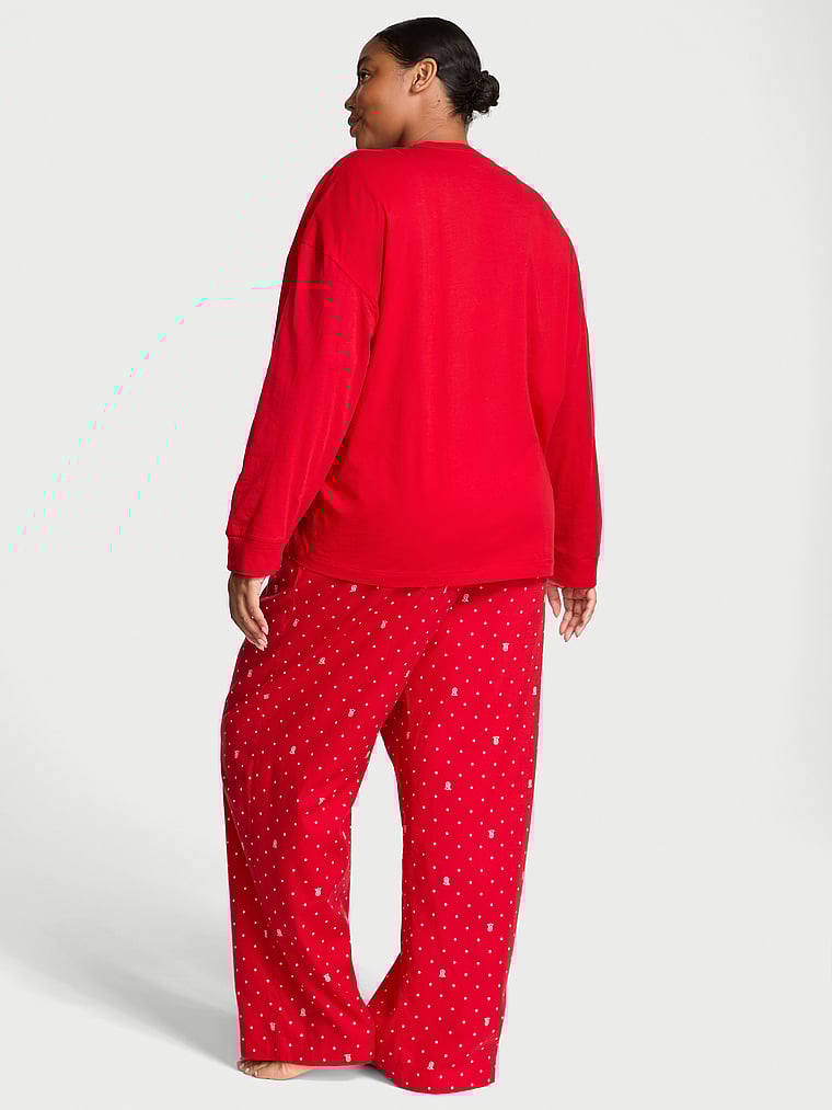 Ensemble Pyjama Avec T-shirt À Manches Longues Et Pantalon En Flanelle, LIPSTICK LOGO DOTS, large