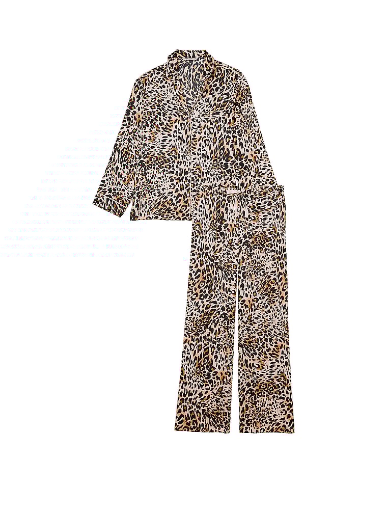 Ensemble Pyjama Long En Satin, Wavy Leopard, large