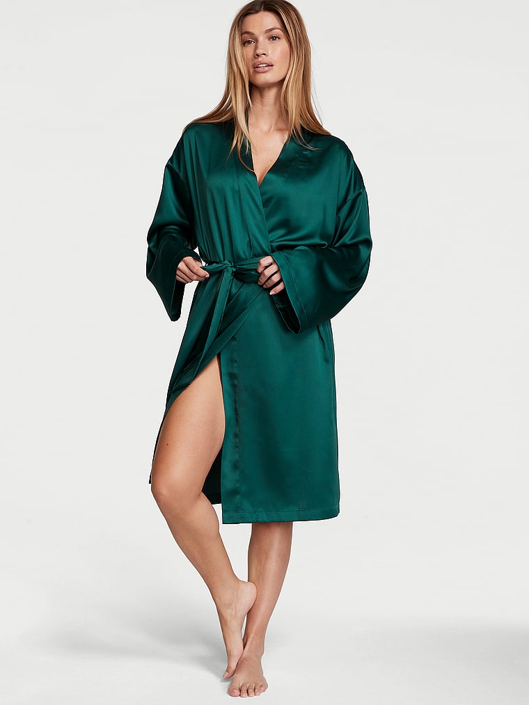 Kimono Midi En Satin, Mystique Green, large