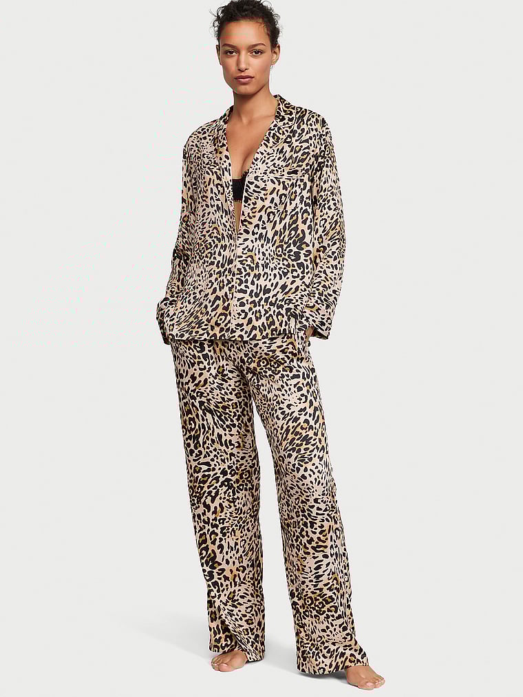 Ensemble Pyjama Long En Satin, Wavy Leopard, large