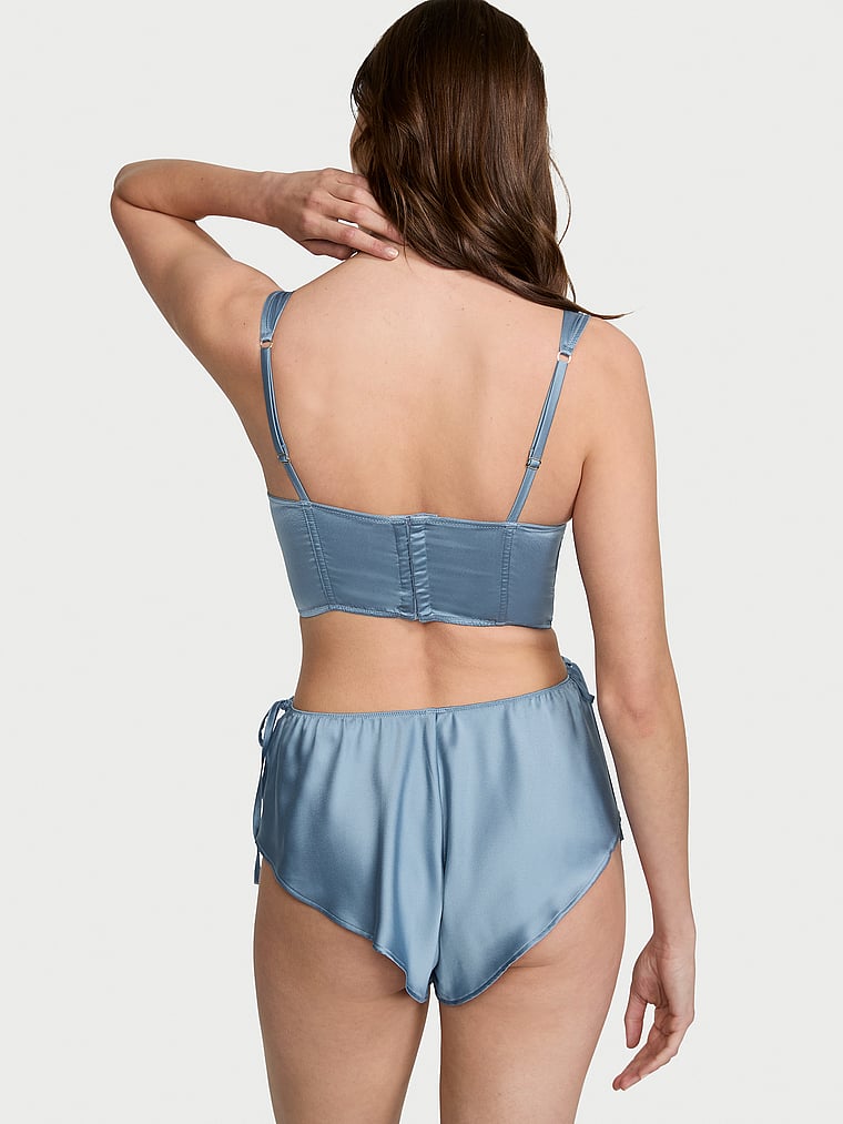 Satin Corset Top & Shorts Set, Faded Denim, large
